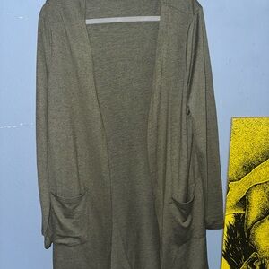 Olive Green Open Front Cardigan